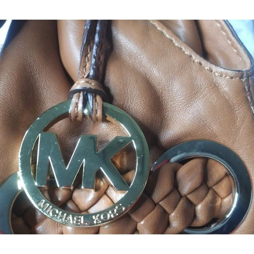 Michael Kors Braided Grommet Large Satchel Shoulder Tote Leather Handbag AS IS
